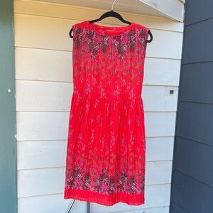 Vintage Floral Red Sleeveless Dress